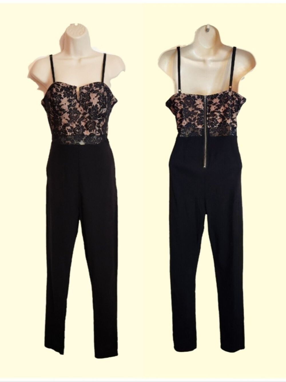 Material Girl Black Pink Lace Bustier Jumpsuit Large